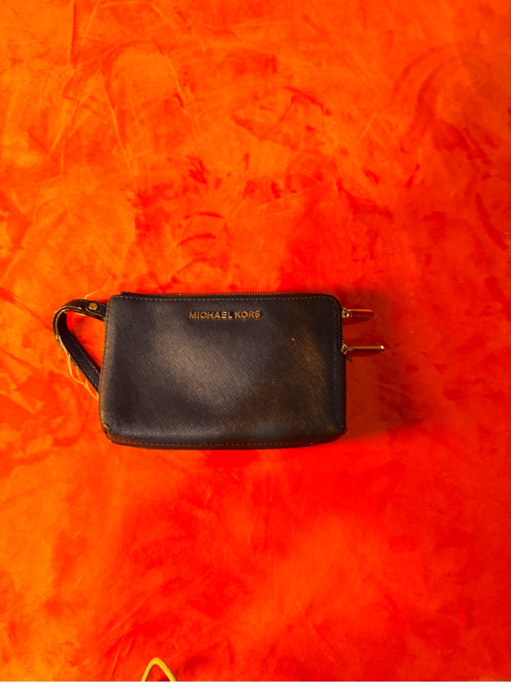 Michael Kors Navy Leather Toiletry Wristlet with Gold Hardware